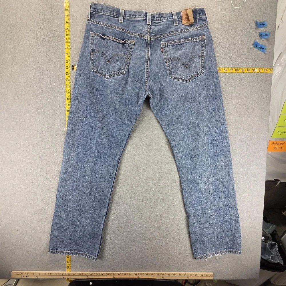 Levis‎ 501 Jeans Mens Blue Straight Button Fly Distressed Denim Fits 38x30